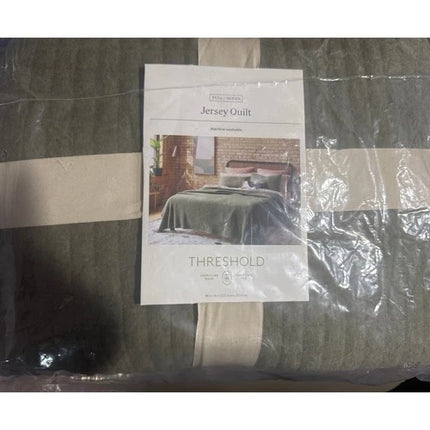 Jersey Quilt - Threshold full/queen, dark olive quilt NEW 88x92 inch