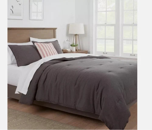 Threshold Cotton/Linen Comforter Set Space Dyed Year-Round, Gray, Full/Queen