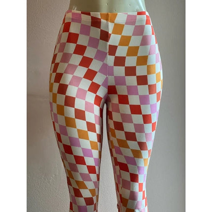 Curvy Diva women  checkered orange /red  stretch pants yoga  s,m,l