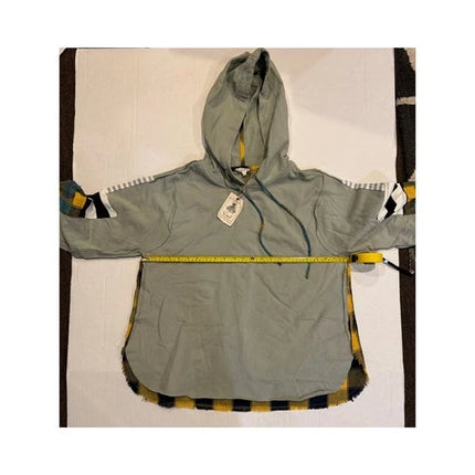 Easel womens Plaid Mix Hoodie in Faded Sage med nwt