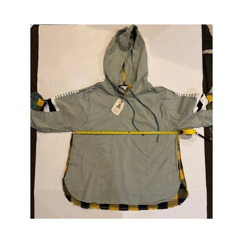 Easel womens Plaid Mix Hoodie in Faded Sage med nwt