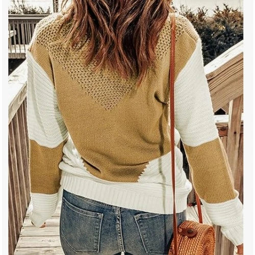 Dokotoo Womens Crochet Crewneck Long Sleeve Pullovers Color Block Tunic