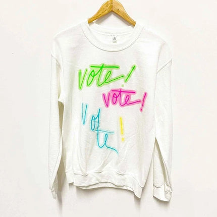 BP Women's White Vote Crew Neck Graphic Knit Pullover Sweatshirt 2X