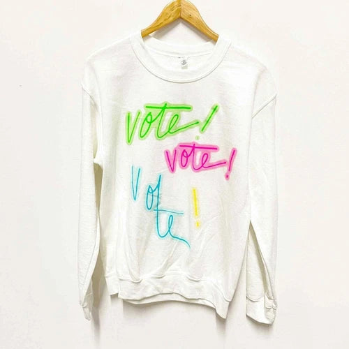 BP Women's White Vote Crew Neck Graphic Knit Pullover Sweatshirt 2X