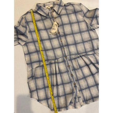 entro relaxed blue plaid women button-up shirt med  new