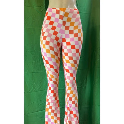 Curvy Diva women  checkered orange /red  stretch pants yoga  s,m,l