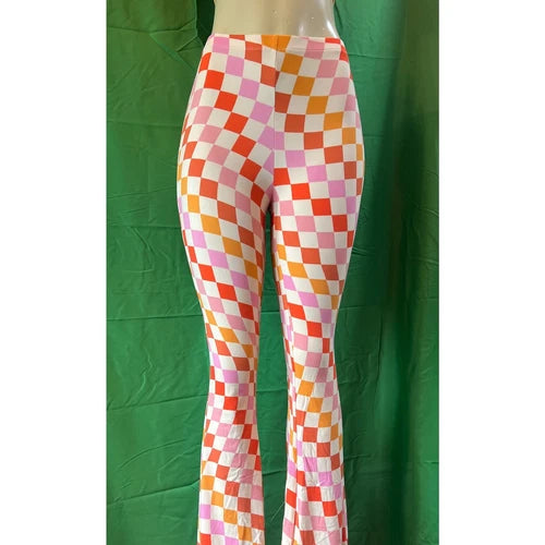 Curvy Diva women  checkered orange /red  stretch pants yoga  s,m,l