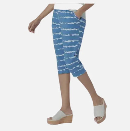 AnyBody Cozy Knit French Terry Printed Ultra Crop Pant Tie Dye Blue Choose Size