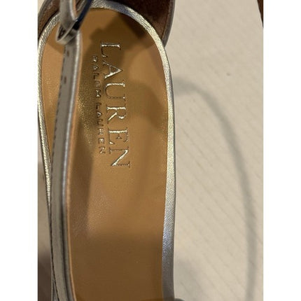 Lauren Ralph Lauren Gabriele silverc Leather stiletto Sandals heels Nwob 9.5