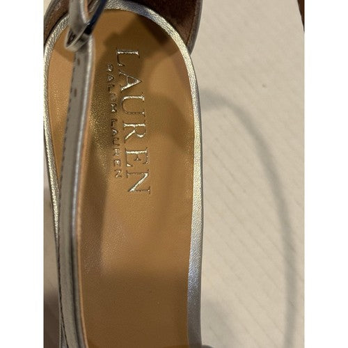 Lauren Ralph Lauren Gabriele silverc Leather stiletto Sandals heels Nwob 9.5