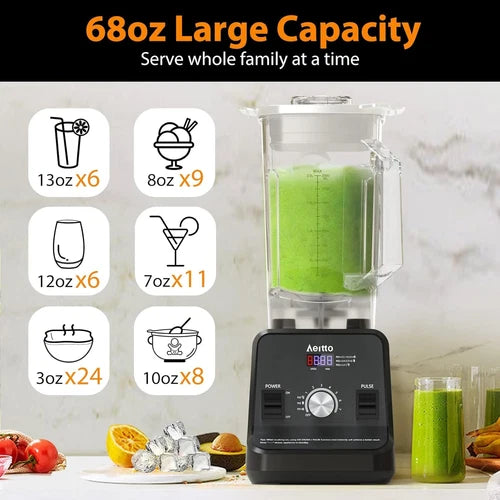Aeitto 1500W Blender 68 Oz Professional  Blender for Ice Crush & Frozen Drinks