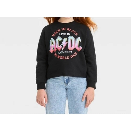 Women's Word Art Hooded ACDC cropped Sweatshirt Top junior, large