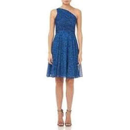 HALSTON HERITAGE Ruched One-shoulder Dress Gemstone Heathered Texture 12