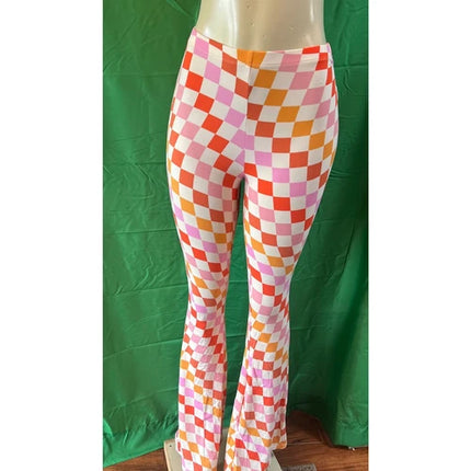 Curvy Diva women  checkered orange /red  stretch pants yoga  s,m,l