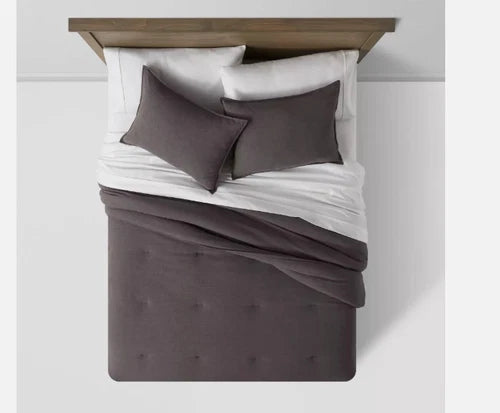 Threshold Cotton/Linen Comforter Set Space Dyed Year-Round, Gray, Full/Queen