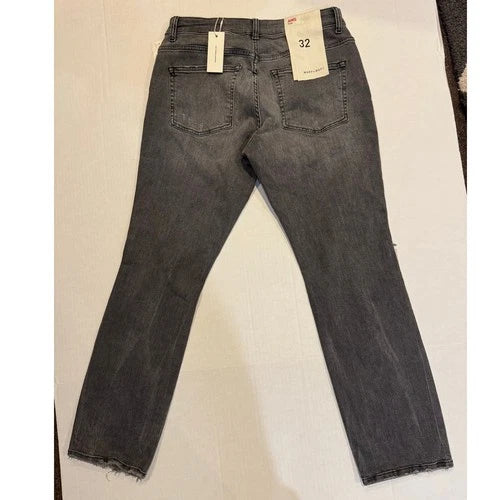 Warp + Weft Women's Orion Slim Distressed High Rise Jeans Size 32x30 Gray New