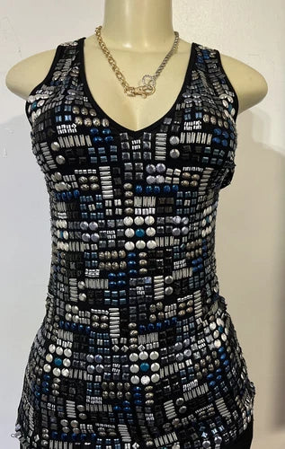 Tender  sleeveless Women Black Multi Colored beaded tank top medium￼