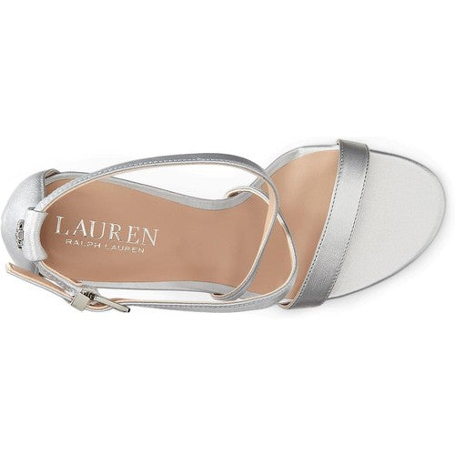 Lauren Ralph Lauren Gabriele silverc Leather stiletto Sandals heels Nwob 9.5