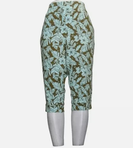 AnyBody Cozy Knit French Terry Printed Ultra Crop Pant Floral Olive Choose Size
