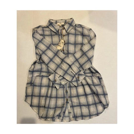 entro relaxed blue plaid women button-up shirt med  new