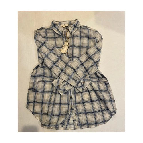 entro relaxed blue plaid women button-up shirt med  new