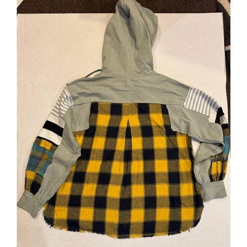 Easel womens Plaid Mix Hoodie in Faded Sage med nwt