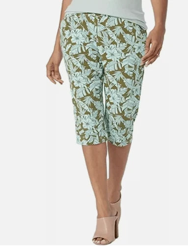 AnyBody Cozy Knit French Terry Printed Ultra Crop Pant Floral Olive Choose Size