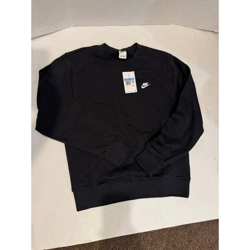 Nike Men's Club Fleece Sweatshirt Black Fleece Pullover Sport Casual Crewneck M