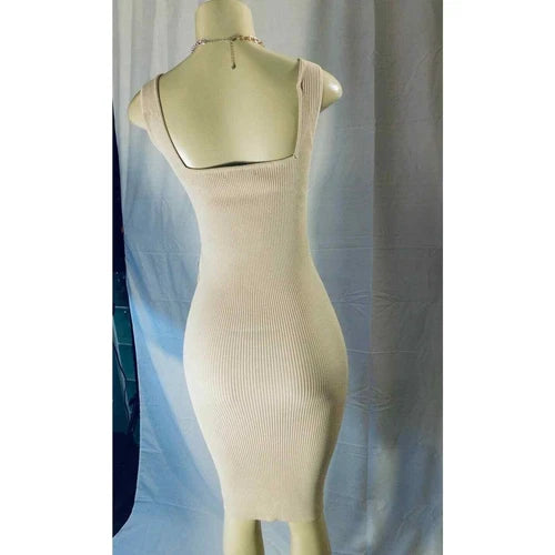 Womens 2024 Summer V Neck Knit Midi Dress Bodycon Sleeveless Ribbed DRESS S ,M,L