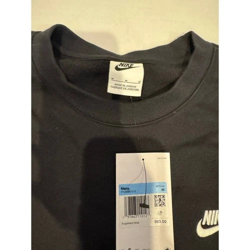 Nike Men's Club Fleece Sweatshirt Black Fleece Pullover Sport Casual Crewneck M