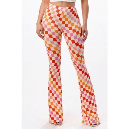Curvy Diva women  checkered orange /red  stretch pants yoga  s,m,l