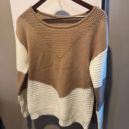 Dokotoo Womens Crochet Crewneck Long Sleeve Pullovers Color Block Tunic