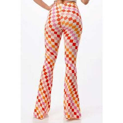 Curvy Diva women  checkered orange /red  stretch pants yoga  s,m,l