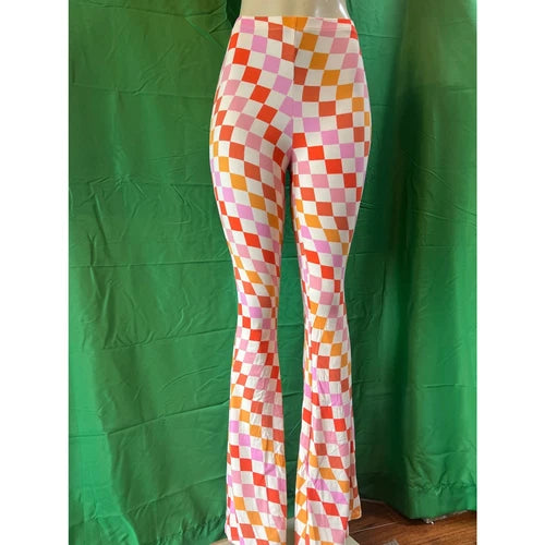 Curvy Diva women  checkered orange /red  stretch pants yoga  s,m,l