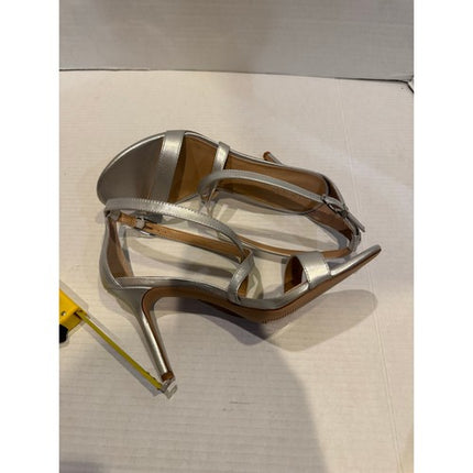 Lauren Ralph Lauren Gabriele silverc Leather stiletto Sandals heels Nwob 9.5