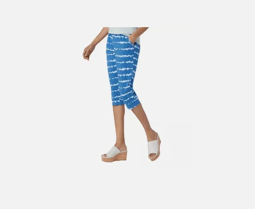 AnyBody Cozy Knit French Terry Printed Ultra Crop Pant Tie Dye Blue Choose Size