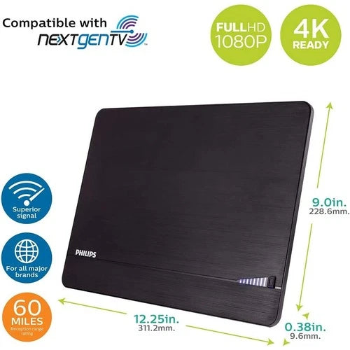 Philips Elite Channel Finder Indoor TV Antenna, Long Range Signal Booster