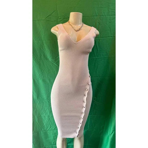 Womens 2024 Summer V Neck Knit Midi Dress Bodycon Sleeveless Ribbed DRESS S ,M,L