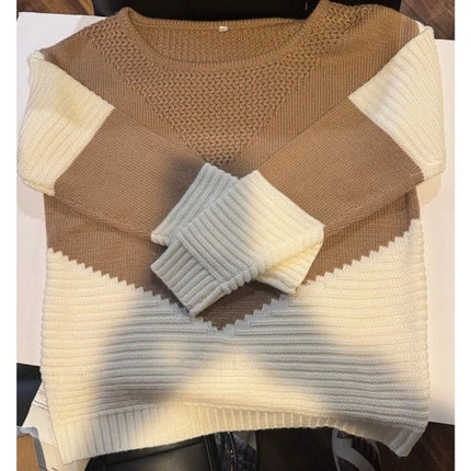 Dokotoo Womens Crochet Crewneck Long Sleeve Pullovers Color Block Tunic