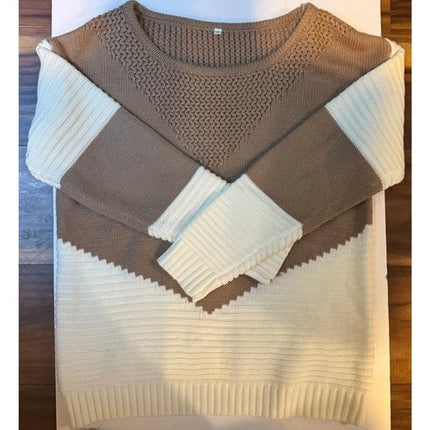 Dokotoo Womens Crochet Crewneck Long Sleeve Pullovers Color Block Tunic