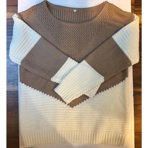Dokotoo Womens Crochet Crewneck Long Sleeve Pullovers Color Block Tunic