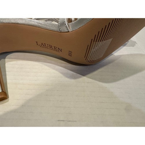 Lauren Ralph Lauren Gabriele silverc Leather stiletto Sandals heels Nwob 9.5