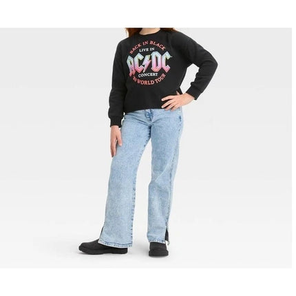 Women's Word Art Hooded ACDC cropped Sweatshirt Top junior, large