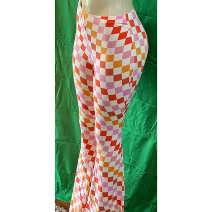 Curvy Diva women  checkered orange /red  stretch pants yoga  s,m,l