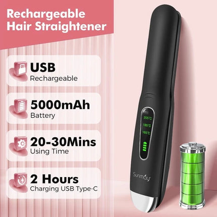 SUNMAY Cordless Hair Straightener – on the go Portable 2-in-1 Flat Iron & Curler