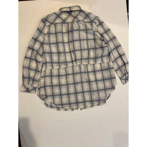 entro relaxed blue plaid women button-up shirt med  new