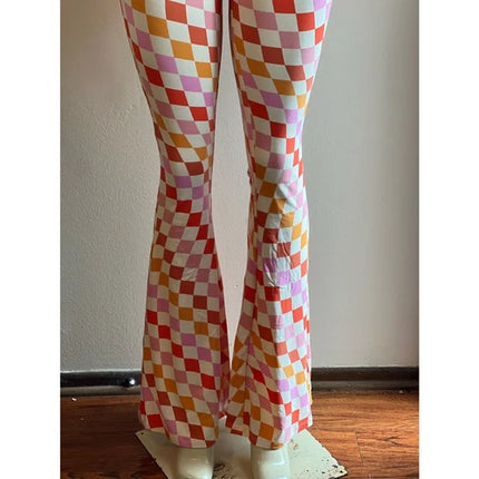 Curvy Diva women  checkered orange /red  stretch pants yoga  s,m,l