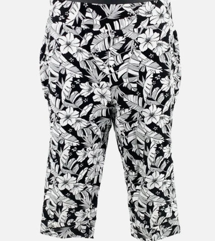 AnyBody Cozy Knit French Terry Printed Ultra Crop Pant SMALL  black and White