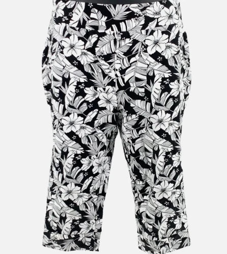AnyBody Cozy Knit French Terry Printed Ultra Crop Pant SMALL  black and White