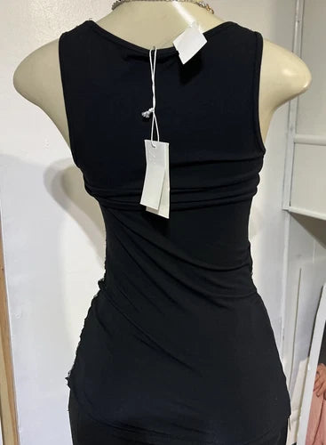 Tender  sleeveless Women Black Multi Colored beaded tank top medium￼